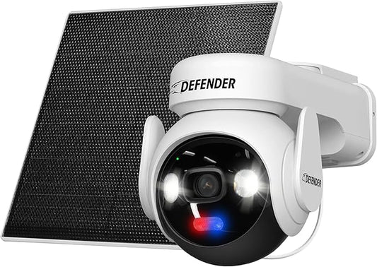 Defender Solar Powered 4K AI Guard Ultra-Charge PTZ Wireless WiFi Security Camera, 64GB SD Card, 5W Solar Panel, 10,000 mAH Battery, 24/7 Recording, AI Tracking, Two-Way Talk, Works with Guard App