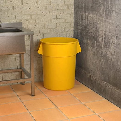 55 Gallon Yellow Round Commercial Trash Can, Heavy-Duty Food Grade NSF Certified, Perfect for Restaurant, Office, School, Garage, Backyard, Workshop, Warehouse
