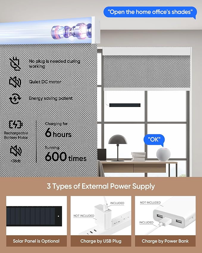 Motorized Blinds with Remote: Kincmo 100% Blackout Roller Shades Work with Apple Homekit,Alexa,Google Home, Customized Electric Blinds with App,Voice Control (100% Blackout Essential Grey)