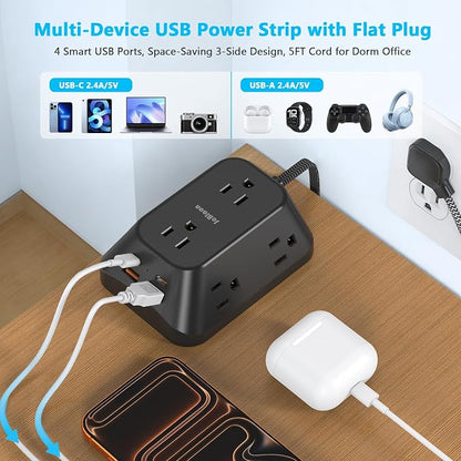 JcBlaon Outlet Extender Surge Protector, 6 Outlet Splitter with 4 USB Ports (2 USB C), 4 Sided 1050 J Multi Plug Wall Adapter Power Strip for Home Office Kitchen Travel