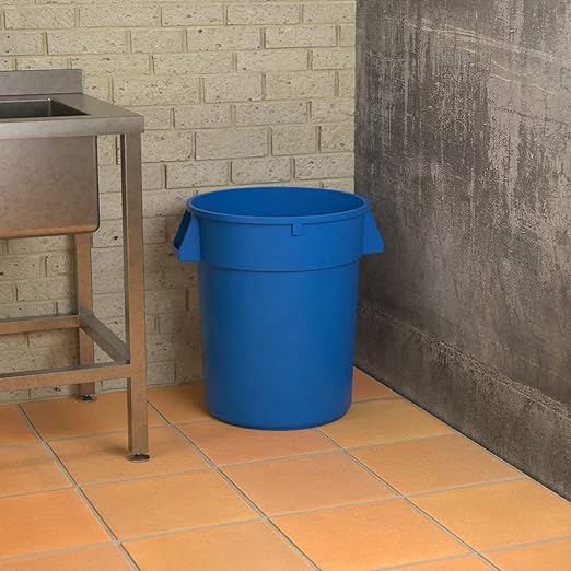 32 Gallon Blue Round Commercial Trash Can, Heavy-Duty Food Grade NSF Certified, Perfect for Restaurant, Office, School, Garage, Backyard, Workshop, Warehouse