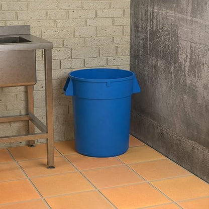 32 Gallon Blue Round Commercial Trash Can, Heavy-Duty Food Grade NSF Certified, Perfect for Restaurant, Office, School, Garage, Backyard, Workshop, Warehouse