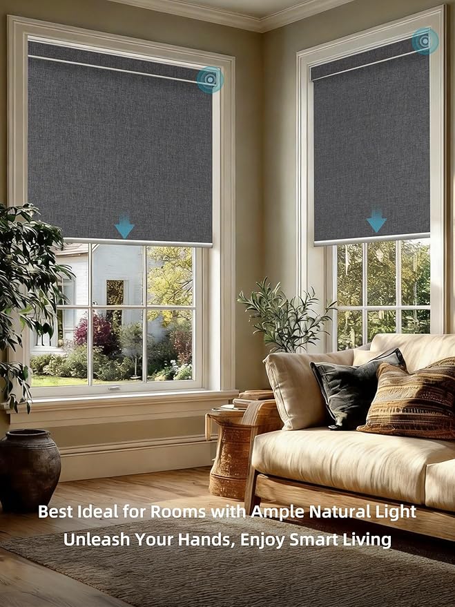 SmartWings Motorized Smart Blinds with Remote, Custom Automatic 100% Blackout Roller Shade Compatible with Alexa/Homekit/Google, Electric Smart Blinds for Indoor Windows, Bouvardia Dark Grey