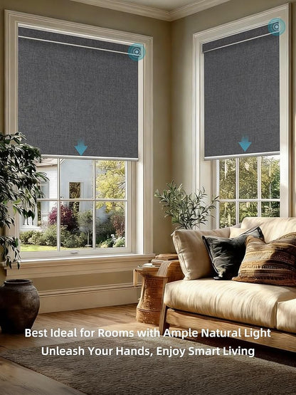 SmartWings Motorized Smart Blinds with Remote, Custom Automatic 100% Blackout Roller Shade Compatible with Alexa/Homekit/Google, Electric Smart Blinds for Indoor Windows, Bouvardia Dark Grey