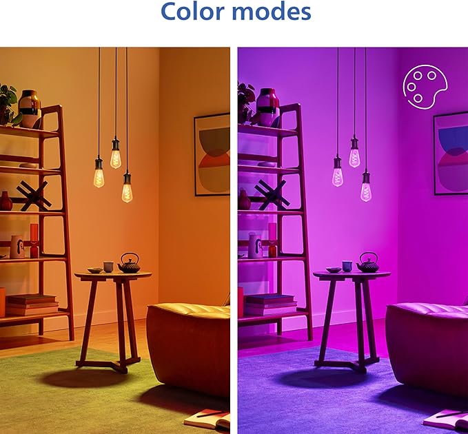 Philips Smart Color ST19 Color Filament LED Smart Bulb 4-Pack -300 Lumen - E26 Indoor - Connects to Your Existing Wi-Fi - Control with Voice or App + Activate with Motion - Matter Compatible