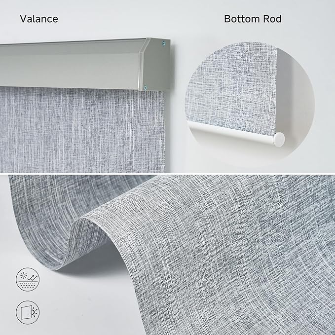 Motorized Light Filtering Roller Shades with Remote Control, Electric Smart Shades Compatible with Alexa and Google, Rechargeable, Customizable Size(Textured Bluish Grey)