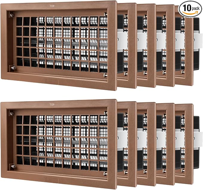 Crawl Space Foundation Vent Cover Automatic 8x16 Inch, Brown 10 Pack | Auto Open/Close at 40°F-70°F, Freeze Protection & Energy Saving, DIY Replacement for House, Mobile Home & Skirting, Plastic