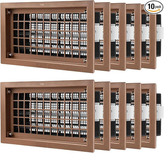 Crawl Space Foundation Vent Cover Automatic 8x16 Inch, Brown 10 Pack | Auto Open/Close at 40°F-70°F, Freeze Protection & Energy Saving, DIY Replacement for House, Mobile Home & Skirting, Plastic
