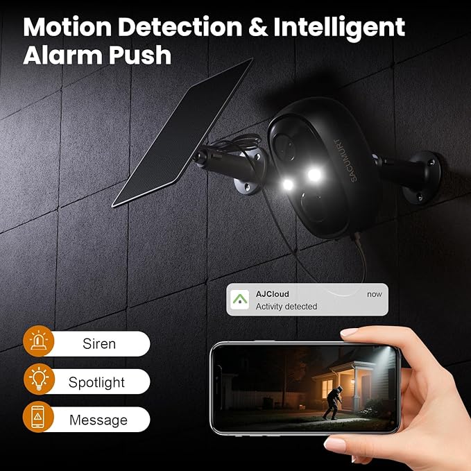 Security Cameras Wireless Outdoor, 2.4GHz WiFi Camera Outdoor Wireless, 2K Cameras for Home Security with Solar Panel, Motion Detection, Works with Alexa & Google Home, Free Cloud Storage(Need Apply)