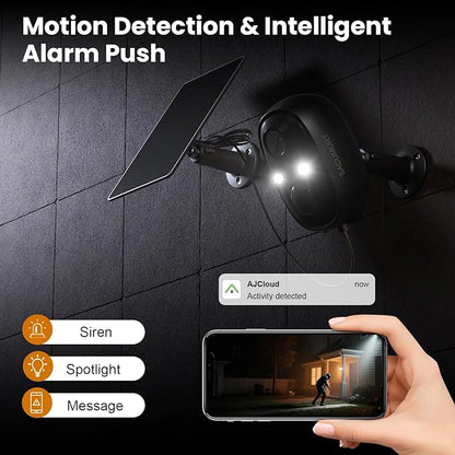 Security Cameras Wireless Outdoor, 2.4GHz WiFi Camera Outdoor Wireless, 2K Cameras for Home Security with Solar Panel, Motion Detection, Works with Alexa & Google Home, Free Cloud Storage(Need Apply)
