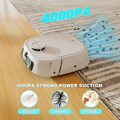 TECBOT Robot Vacuum and Mop (M1 Pro) - LiDAR Robotic Vacuums Cleaner for Home with Pet Hair, Carpet, Hardwood Floors, Auto Smart Mopping, Self Cleaning, Avoids Obstacles, Voice Control, White