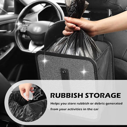 Bling Car Trash Can with Rhinestone,Foldable Car Garbage Can for in-Vehicle Waste Disposal,Multipurpose Hanging Back Seat Organizer & Decorations Fit for Most Cars Trucks (Red)