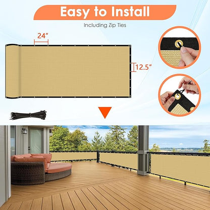 iCover 8x50ft Privacy Screen Fence, Outdoor Fencing Panels, Garden Windscreen Mesh Shade Sail Net Barrier, Include Reinforced Bindings and Brass Grommets Cable Zip Ties, Sand
