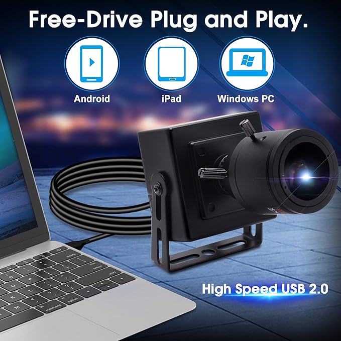 2MP USB Camera Module with 2.8-12mm Varifocal M12 Lens, 4X Optical Zoom, 1080P 30FPS, 0.01Lux Low Light, H.264 Webcam for Video Conferencing, IMX323 Sensor, Plug and Play for Windows/Linux/Mac