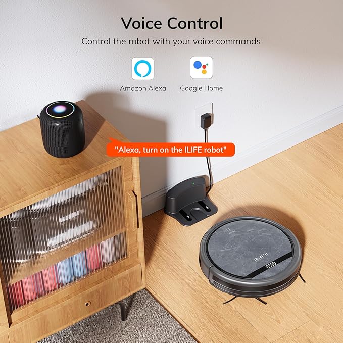 ILIFE V5s Max Robot Vacuum, 4000Pa Max Suction Power, 2.4G WiFi/App/Alexa/Remote Control, Self-Charging Robotic Vacuum Cleaner, for Hard Floors Carpets and Pet Hair