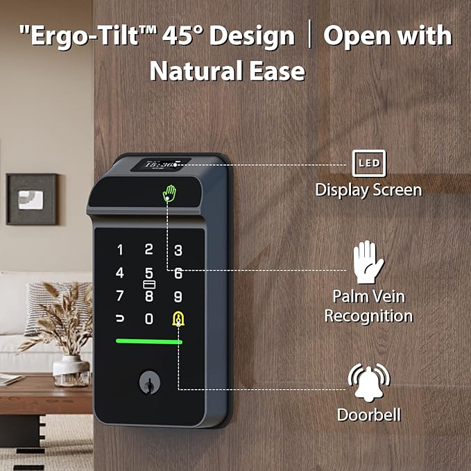 eLinkSmart Palm Vein Smart Door Lock Built-in WiFi, 6 in 1 Keyless Entry Door Lock with App Remote Alexa Control Auto Lock Rechargeable Battery, Waterproof Front Door Deadbolt No hub No Drilling