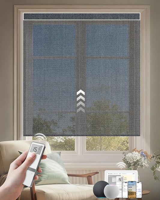 Kincmo Motorized Blinds with Remote, Light Filtering Roller Shades Work with Apple Homekit,Alexa,Google Home, Custom Electric Blinds with App,Voice Control (50% Blackout Eclipse Heather Grey)