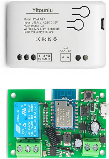 1 Channel Tuya Smart Life WiFi Momentary Inching Self-Locking Relay Switch Module,DC 7-32V/USB 5V Wireless Remote Control with RF Bluetooth, Compatible with Alexa Goolge Home (1CH)