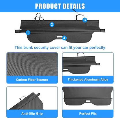 AUXKO Retractable Cargo Cover for Toyota Land Cruiser Prado J250 LC250 2026 2025 2024 Lexus GX550, Trunk Cover Security Cover Shielding Shade Anti-Peeping Privacy Screen, Carbon Fiber