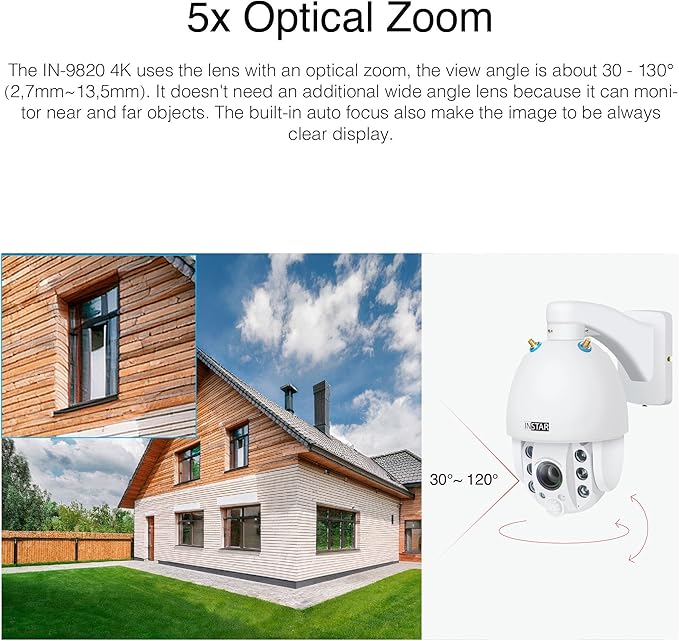 INSTAR IN-9820 4K Outdoor Security Camera White, Wi-Fi/LAN/PoE, PTZ 5X Zoom, HomeKit Camera, Smart Person Detection, Night Vision, 2-Way Audio, PIR, WPA3, NDAA/TAA