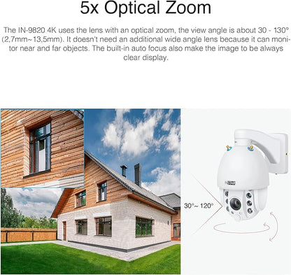 INSTAR IN-9820 4K Outdoor Security Camera White, Wi-Fi/LAN/PoE, PTZ 5X Zoom, HomeKit Camera, Smart Person Detection, Night Vision, 2-Way Audio, PIR, WPA3, NDAA/TAA