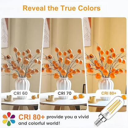 T6 E12 Candelabra Bulb LED, 6 Pack Dimmable Flicker-Free E12 LED Bulb 40w Equl 4W, 2700K Warm White Candelabra Light Bulbs T6/T25 Long Lasting E 12 Edison Light Bulbs for Chandeliers, Pendant