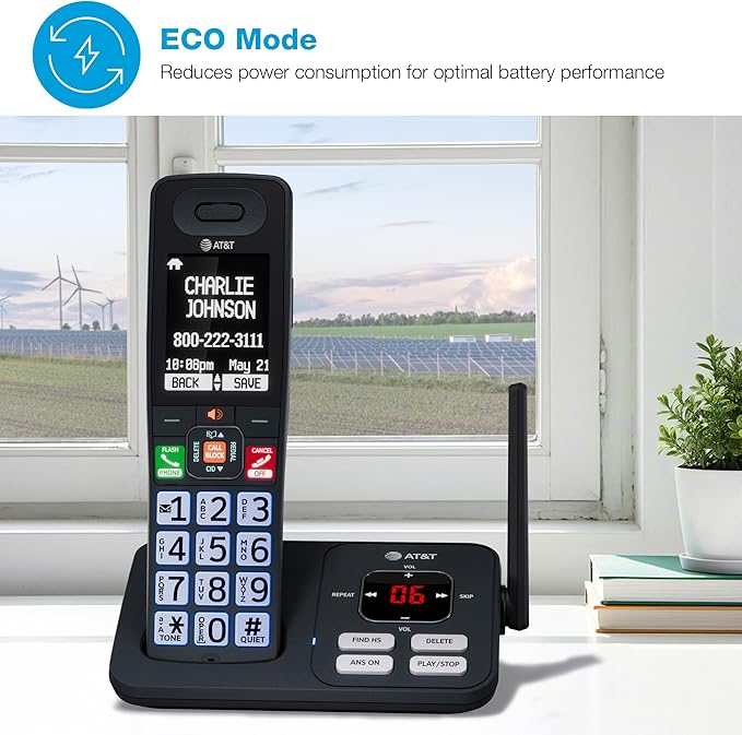 AT&T Cordless Phone, Landline Phones for Home with Smart Call Blocker, 3 Handsets Bluetooth Phone, Large Color Display, Big Buttons, Long Range, Digital Answering System: BL108-3 (Charcoal & Silver)