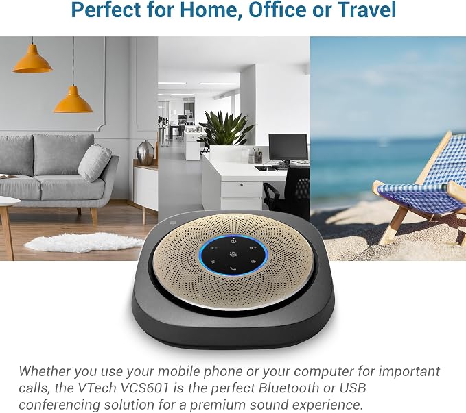VTech VCS601-2 Bluetooth Conference Speakerphone - 360° Premium Voice Pickup with 6 Microphones, Smart NFC Connect, 24H Call Time with HD Audio, Reverse Charging USB C, Voice Assistant, Home Office
