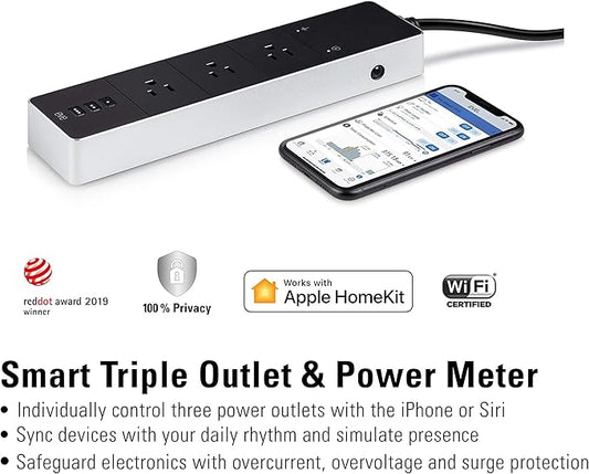 Eve Energy Strip - Smart Triple Outlet & Power Meter for Apple Home, Built-in Schedules & Switches, Surge Protection, overcurrent Protection, overvoltage Protection, Energy metering