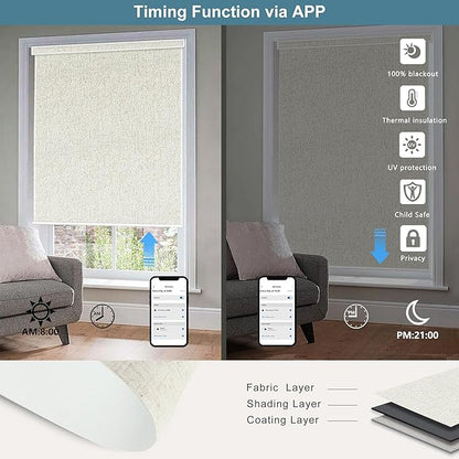 Bringnox Motorized Blinds with Remote,100% Blackout Smart Roller Blinds Compatible with Apple Homekit Google Home and Alexa Via HUB,and Customized (Linen Stone-01)