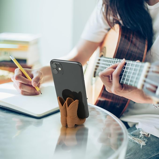 Genuine Fred Giddy UP Phone Stand, Brown, Cowboy Boot Tech Accessory, Fits Most Mobile Smartphones, Grippy Silicone, Fun Cowboy Boot Details