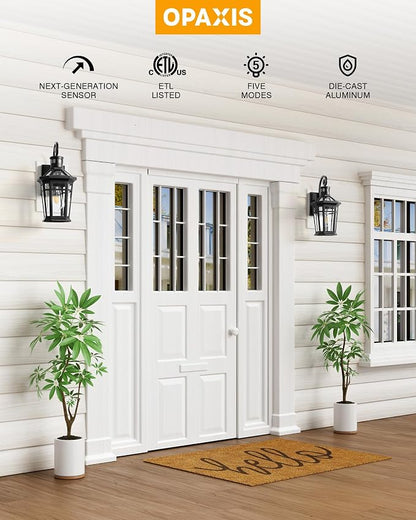 2 Packs Outdoor Lighting with Motion Sensor, Modern Dawn to Dusk Porch Light Fixture Wall Mount, Exterior Wall Lantern Sconce with Matte Black Finish, Waterproof Coach Lights for Garage, Patio