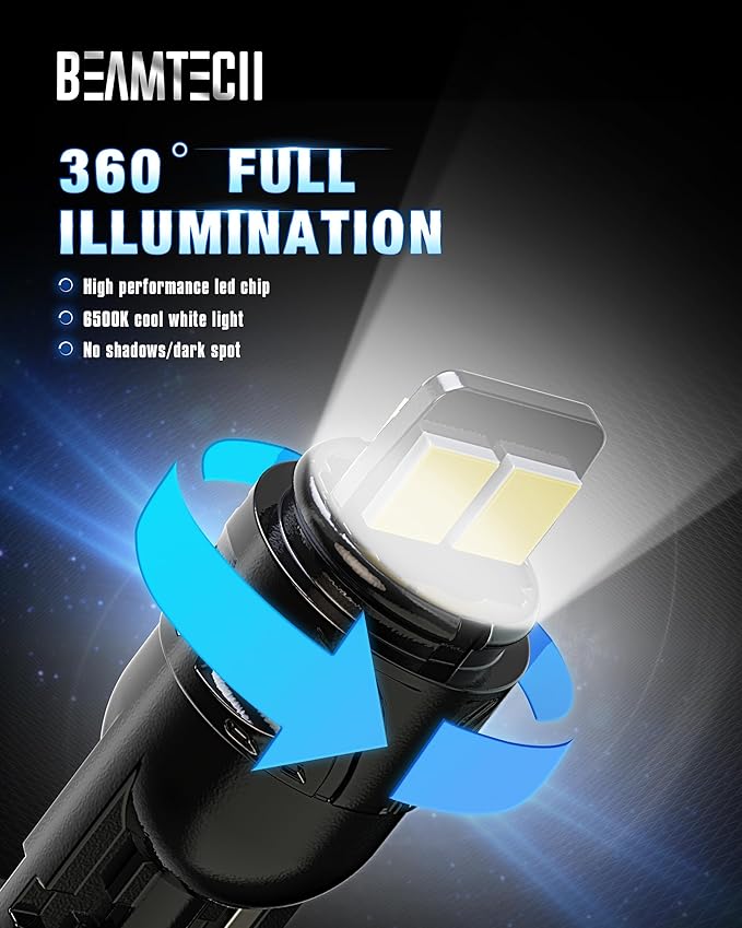 BEAMTECH 194 LED Bulbs, 6500K White Light, 168 2825 W5W T10 LED Light Build-in CANBUS for Interior Dome Map Door License Courtesy Dash Lights, 10 Bulbs.