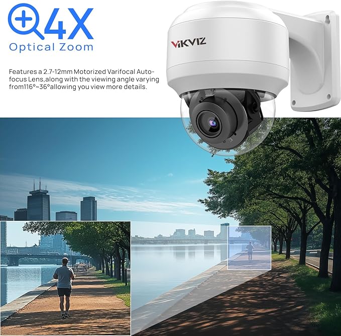 8MP Outdoor PTZ IP Camera Dome with Built-in Mic,4X Optical Zoom 16X Digital Zoom Pan Tilt with 165ft IR Night Vsion,Human/Vehicle Detection,WDR,IP67,IK10,ON-VIF,Compatible with Blue Iris