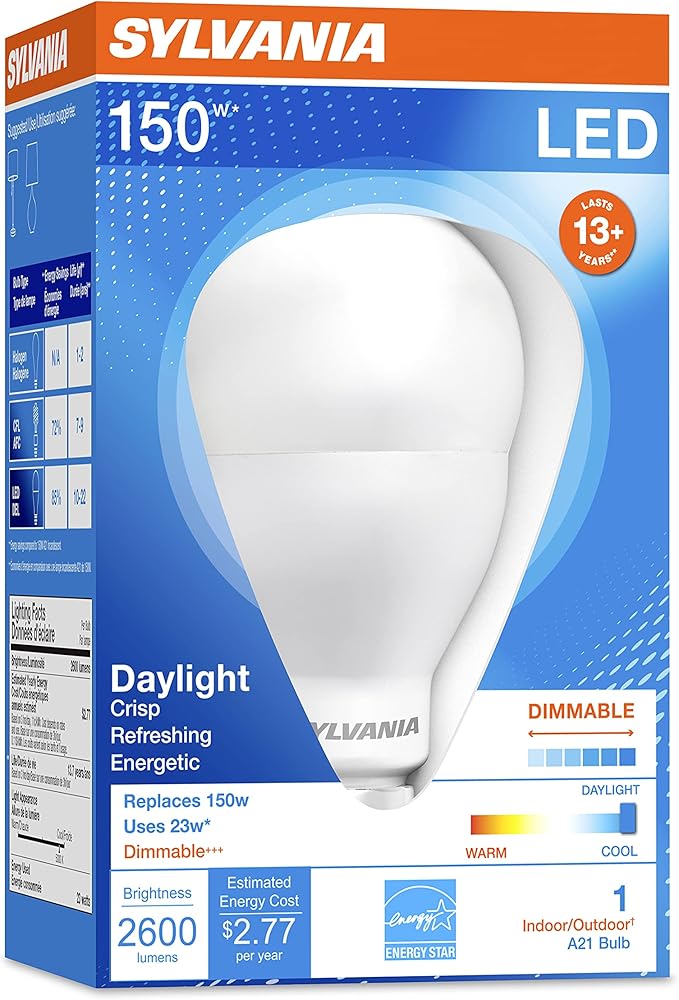 Sylvania A21 LED Light Bulb, 23W, 150W Equivalent, Dimmable, 2600 Lumens, Frosted, 5000K, Daylight - 1 Pack (79735)