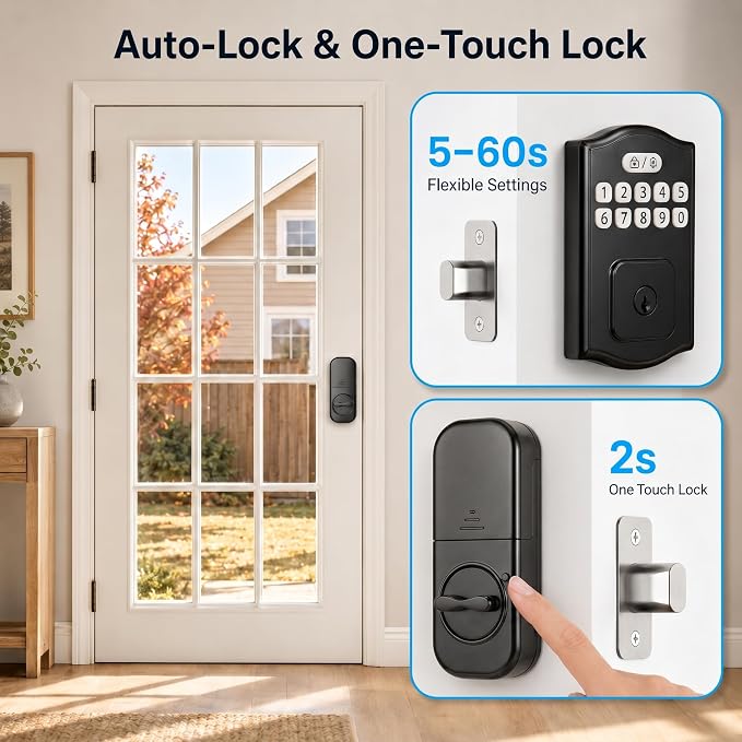 Keyless Entry Door Lock, Smart Deadbolt with Keypad, Electronic Deadbolt with 200 User Codes & 4 Backup Keys, Auto-Lock Smart Door Lock for Front Door, Easy DIY Installation