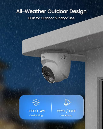 ZOSI C220 8CH 4MP QHD 2.5K PoE Home Security Camera System, 8CH 5MP 3K NVR with 2TB HDD for 24/7 Record, 4 x 4MP(1440p) Dome IP Cameras Outdoor Indoor, Smart AI Human Detection, Two-Way Audio