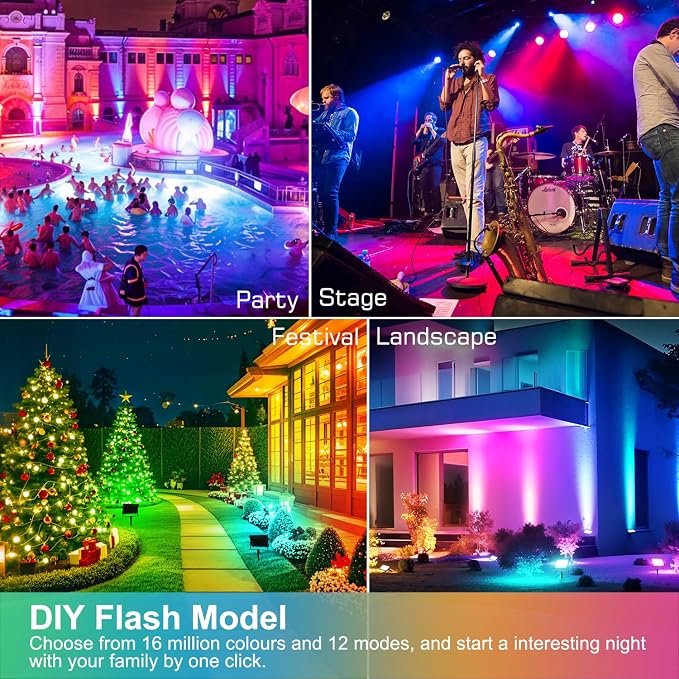 T-SUN RGB Led Flood Light 60W, 600W Equivalent Outdoor Landscape Light | Color Changing Bluetooth RGBCW Smart Floodlights Waterproof with 2700K & 16 Million Colors, Timing, Music Sync, 4Pack