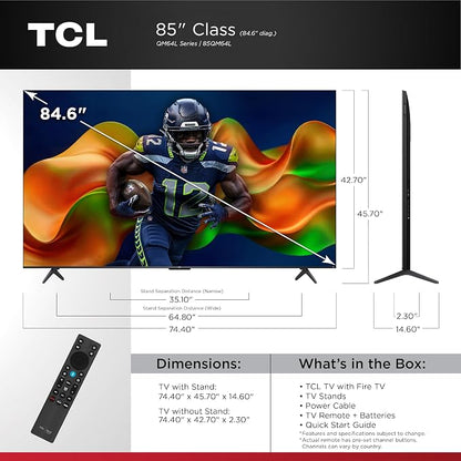 TCL 85 Inch Class QM64L Series | Mini LED QLED 4K HDR Smart Fire TV | 85QM64L, 2026 | 120Hz-144Hz High Brightness, Dolby Vision Atmos, Alexa+ Voice Remote AI Streaming Television | Amazon Exclusive