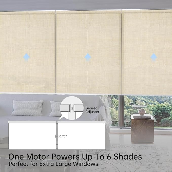 Motorized Coupled Shades, Light Filtering Smart Blinds for Large Windows Automatic Blinds Compatible with Alexa, Electric Roller Shades Customized for Living Room Home Office(Light Coffe)