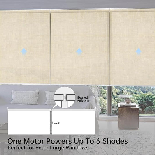 Motorized Coupled Shades, Light Filtering Smart Blinds for Large Windows Automatic Blinds Compatible with Alexa, Electric Roller Shades Customized for Living Room Home Office(Light Coffe)