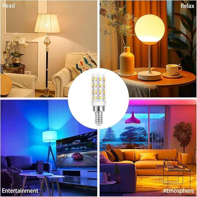 E12 LED Bulb, Smart Bluetooth RGB Color Changing Light Bulb with APP Control, AC 120V, 4W 400LM, 2700K-6500K Dimmable White,16 Million Colors,Brightness 1-100%,Timing & Music Mode (2 Pack, Bulbs Only）
