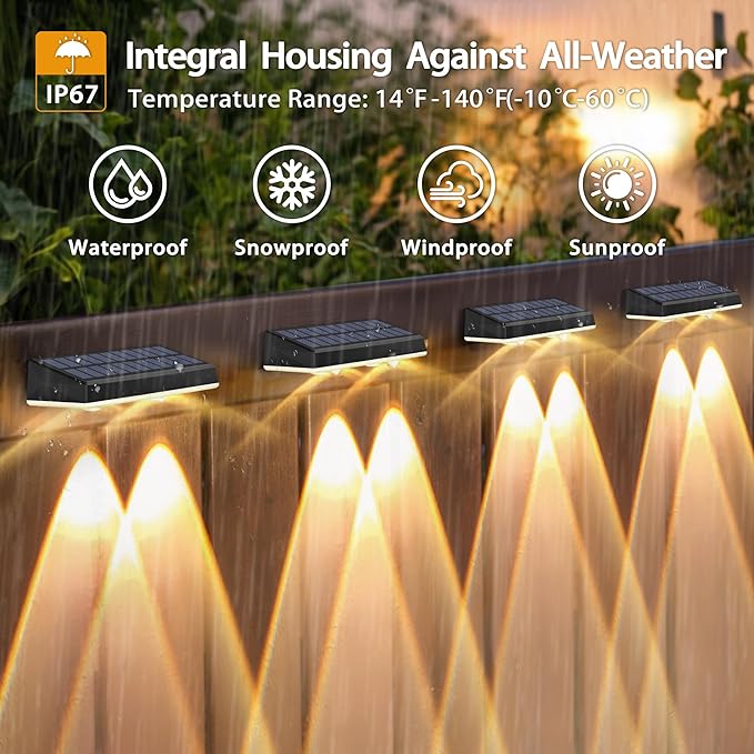 Solar Fence Lights Outdoor, 16-Pack 120LM Fence Lights Solar Powered, IP67 Waterproof Dusk to Dawn Auto On/Off 12+ Hours for Outside/Backyard/Wall/Step/Patio/Deck/Pool (3000K/4000K/6000K White)