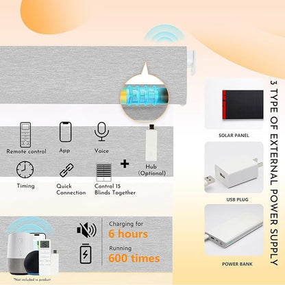 Persilux No Drill Motorized Zebra Blinds with Remote, Automatic 65% Blackout Smart Zebra Shades, Dual Layer Privacy, Linen Fabric, Straw, RS2255-8