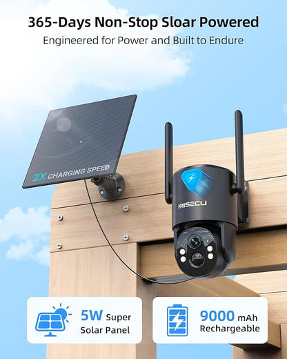 MISECU 4G LTE Cellular Solar Security Camera Wireless Outdoor, No WiFi Solar Powered Outdoor, 2.5K Color Night Vision, AI Motion Detection, 360° PTZ Live View, 2 Way Talk, Built in SIM Card (2 Pack)