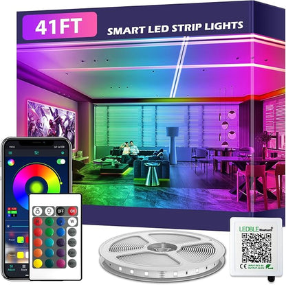 41FT Led Strip Lights,Long Smart Led Light Strips Music Sync 5050 RGB Color Changing Rope Lights,Bluetooth APP/IR Remote/Switch Box Control Led Lights for Bedroom,Home Decoration,Party,Festival