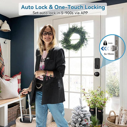Fingerprint Smart Door Locks for Front Door with Handle Set, App Control, Keyless Entry Door Lock Keypad Deadbolt, Bluetooth Digital Electronic Touchscreen, Easy Install, Auto Lock, Aged Bronze