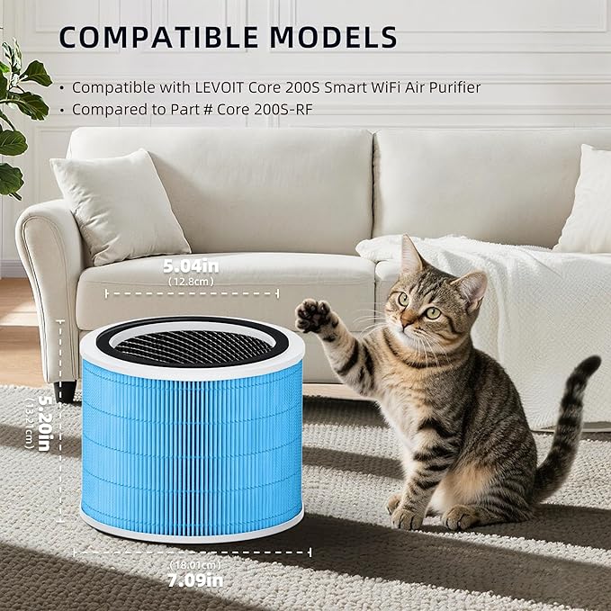 Funmit Core 200S Smoke Remover Replacement Filter for LEVOIT Core 200S Smart WiFi Air Purifier, 3-in-1 Filter Replacement and High-Efficiency Activated Carbon, Part # Core 200S-RF, 4Pack