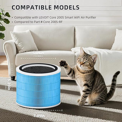 Funmit Core 200S Smoke Remover Replacement Filter for LEVOIT Core 200S Smart WiFi Air Purifier, 3-in-1 Filter Replacement and High-Efficiency Activated Carbon, Part # Core 200S-RF, 4Pack