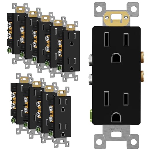 ENERLITES 10 Pack Decorator Wall Outlet, 15A Standard Electrical Receptacle | Self-Grounding, UL Listed, 5-15R, 125V, Non-Tamper Resistant Residential Outlets for Home, Kitchen, Bathroom, Glossy Black